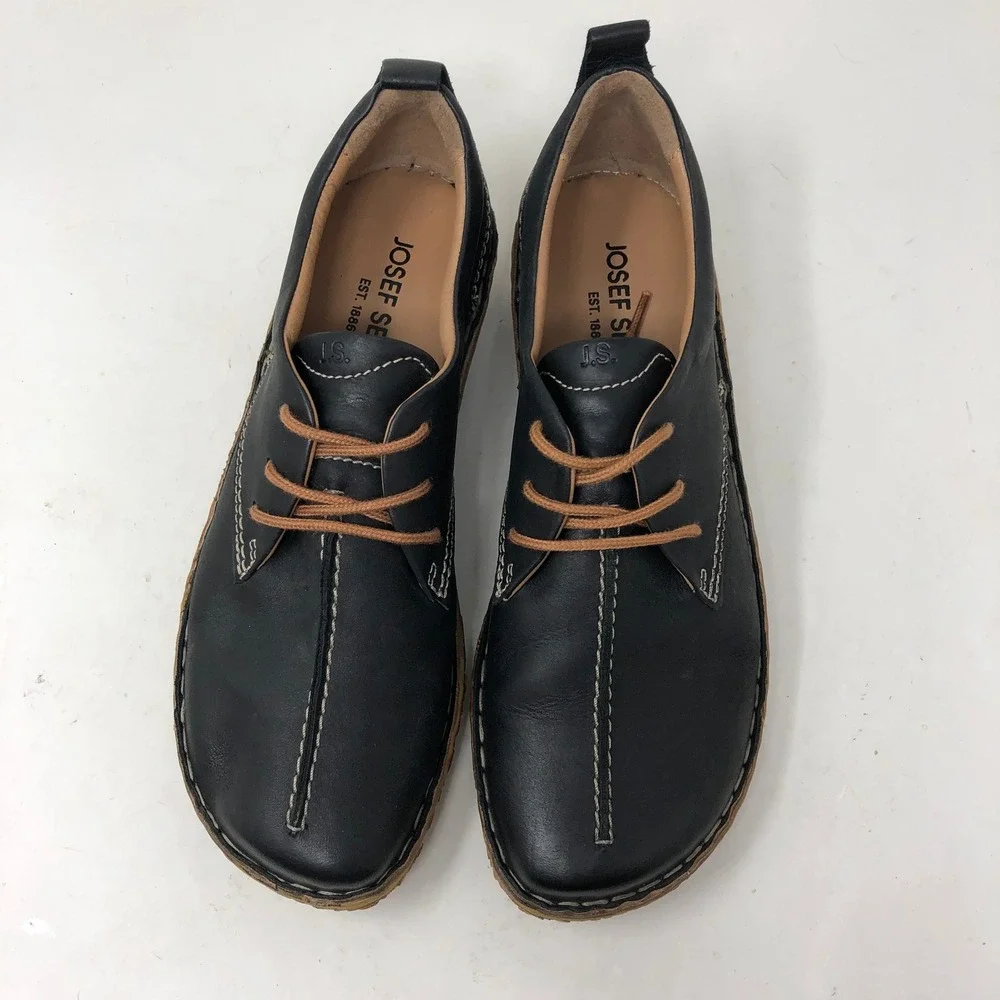 Josef Seibel Womens 39 Oxford Rosalie 50 Black Leather Stitch Lace Up Comfort